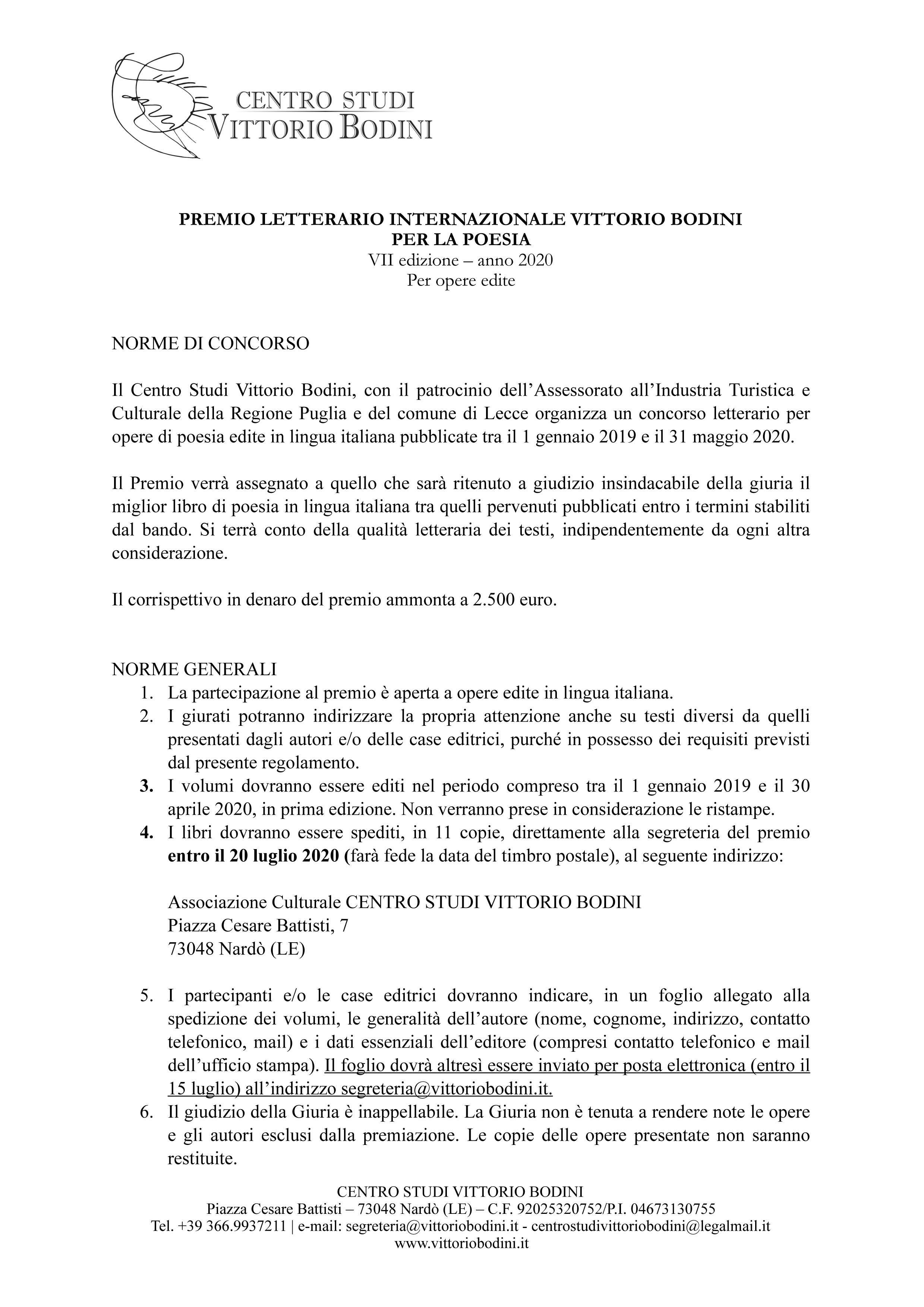 Premio Letterario Internazionale Vittorio Bodini per la poesia -